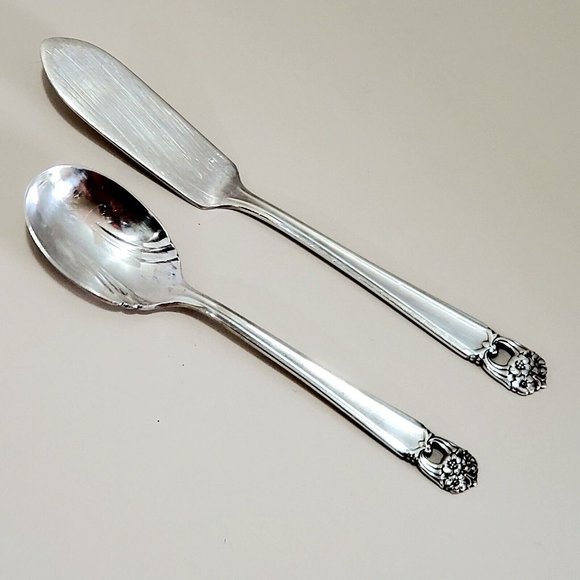 2pc Rogers Bros ETERNALLY YOURS Serving Utensils Sugar Spoon Butter Cheese Knife - Picture 2 of 8